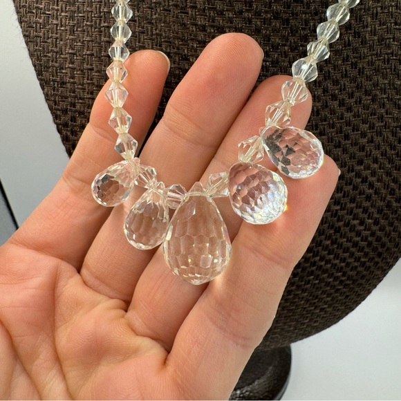 Vintage MCM briolette sparkling crystal glass necklace bicone aurora Borealis - Picture 4 of 13